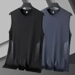 Summer Mesh Men Vest Sleeveless Printed Round Neck Ice Silk Basketball Loose Running (New)