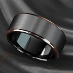 Fashion 8mm Stainless Steel Rings for Men Rose Gold Color Step Edge Black (New)