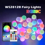Bluetooth USB LED String Light RGBIC Round Garland Light Smart Color Changing Garden (New)