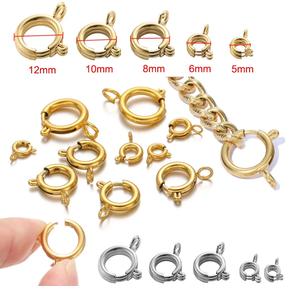 S1a8af6e1a5ab47c692d409b8b7f87232u 10 Stainless Steel 5 6 8 10 12MM Round Claw Spring Clasps Hooks for Jewelry DIY Bracelet (New) - Image 1