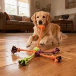 1 Durable Bite Resistant Interactive Knot Toy for Dogs  Chewable Rope with Green&Orange Fringes,Playful (New)