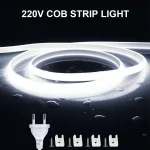 Super Bright 220V COB LED Strip with Switch FOB Tape Ribbon EU Plug (New)