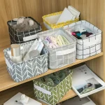 Linen Desktop Storage Basket Sundries Toy Storage Box Laundry Basket Underwear Cosmetic Organizer (New)
