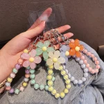 Phone Anti lost Lanyard Key Short Wrist Pendant Colorful Macaron Round Bead Pendant Womens (New)