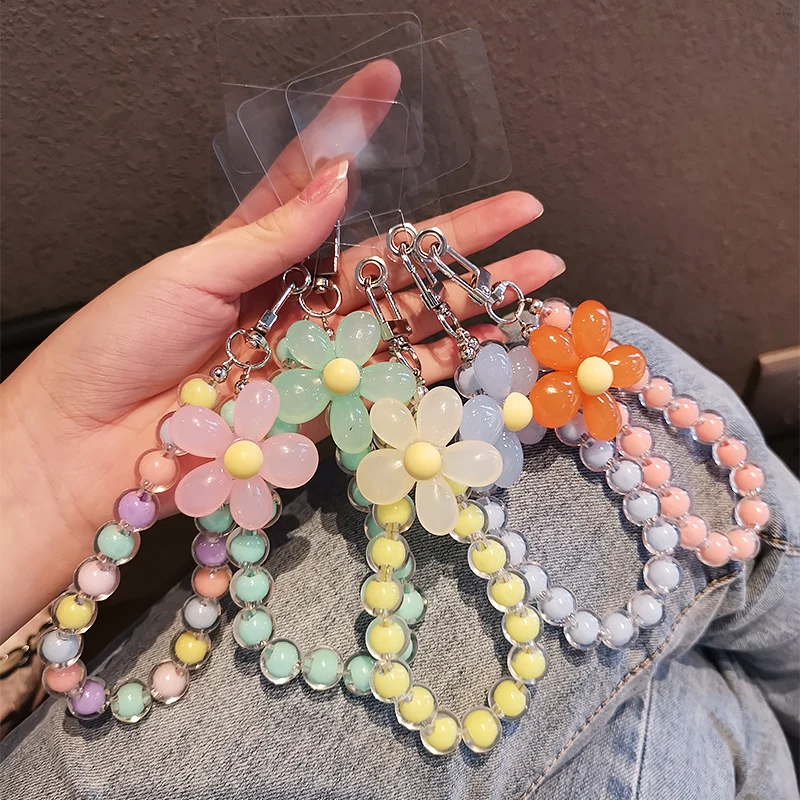 S1dbedd1d2a884ab0b435046eab9ea0769 Phone Anti lost Lanyard Key Short Wrist Pendant Colorful Macaron Round Bead Pendant Womens (New) - Image 1