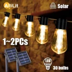 1~2 LED Solar String Light Outdoor IP65 Waterproof Christmas Decoration 30 Bulbs Retro (New)