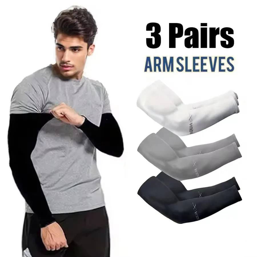 S1e23d90866ba4e5483ce00859330c642j 3Pairs Unisex Fashion Sun Ice Silk Arm Sleeves for Summer Sun Protection Ideal (New) - Image 1