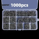 100 1000 Fish Hooks with barbed fishhook For Bait With Plastic Box Kit For (New)