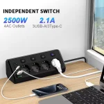 EU Desktop Corner Power Strip Multi Plug Outlet With Independent Switch Extension Cord (New)