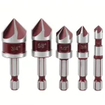 5 Flute Metal M35 Cobalt Countersink Drill Bit Set 82Â° 5 1 4" Hex (New)