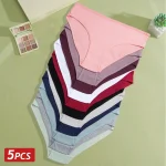 5 Womens Cotton Panties Sexy Low Waist Briefs Striped Underpants Female Comfortable Stretch (New)