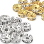 100 Rondelle Spacer Beads 6mm 7.5mm Gold Silver Plated Czech Crystal Rhinestone for (New)