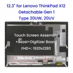 12.3'' for Lenovo ThinkPad X12 Detachable Gen 1 Type 20UW 20UV LCD Touch Screen Assembly with Bezel + Digitizer Board Replacemen (New)