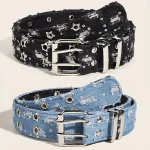 1 Fashion Luxury Belt Black Punk Accessories Blue Denim Girdle HipHop Y2k Star (New)