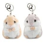 Kawaii Cute Soft Hamster Keyrings Keychains Faux Rabbit Fur Pompom Fluffy Trinkets Car (New)