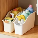 Curved Plastic Storage Bins Set   Multipurpose Home Organization Boxes for Cleaning Supplies (New)