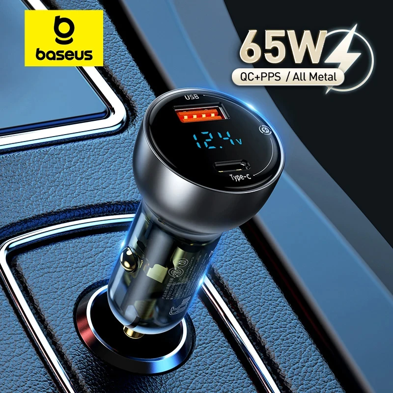 S22407199fa0245e8b78433bf691a8618B Baseus 65W PD Car Charger QC 4 QC 3 LED Display Type C Fast (New) - Image 1