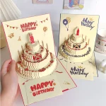 3D Happy Birthday Card Christmas Gift Card Birthday Cake Pop Up Greeting with Envelope (New)