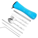 7  Set Stainless Steel Tableware Set Outdoor Portable Cloth Bag Knife Fork Spoon (New)