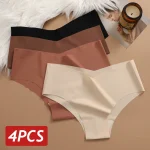 4 Women Seamless Briefs Sexy V Waist Underwear 10 Solid Colors Ice Silk No (New)