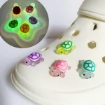 4 Glow In The Dark Cute 3D Turtle Detachable Shoe Charms Decorations, Luminous Clips For Beach (New)