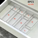 4 7 8Transparent Cosmetic Storage Boxes, Drawer Built in Separation and Organizing Box, Desktop Office Stationery (New)