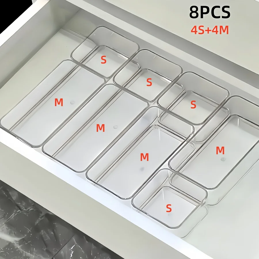S23e667bf12d04e3cbd9a842a66f8892ax 4 7 8Transparent Cosmetic Storage Boxes, Drawer Built in Separation and Organizing Box, Desktop Office Stationery (New) - Image 1