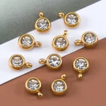 20 6mm Rhinestone Charms Golden Stainless Steel Base Inlid Crystal Bead Charms Colorful (New)