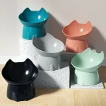 Elevated Cat Bowl, Anti Tip Plastic Raised Pet Feeding Dish with Tilted Edge, Neck (New)