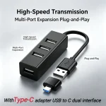 USB 2 Hub Multifunctional Extender USB Splitter Adapter with Type C Port Adapter Dual (New)