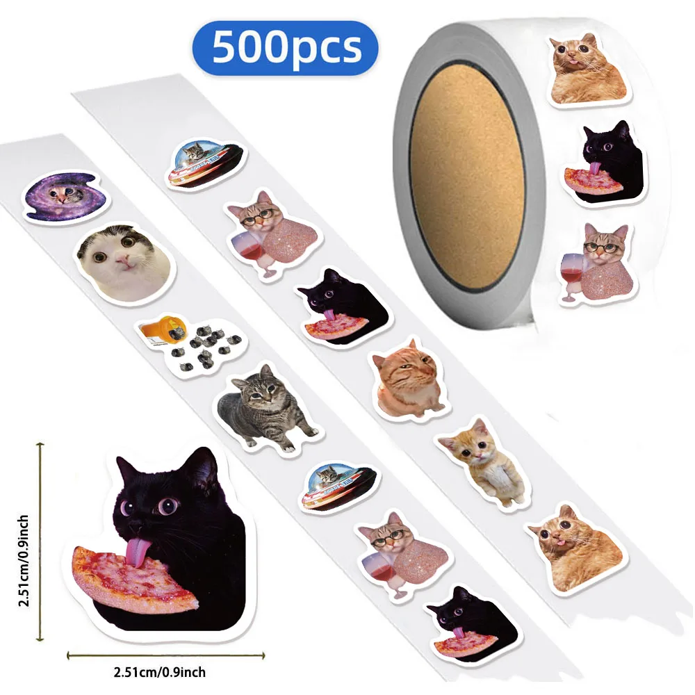 S27722b28ab0a4e3f9c1d0da7569659932 500 Cartoon Cat Style Reward Stickers 10 pieces 2.5cm 1.0 inch Meow Learning Reward Set (New) - Image 1