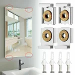 4 Chrome Mirror Wall Hanging Fixing Kit Frameless Clips Mounting Hanger Clamp Wall (New)