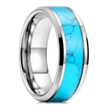 Fashion 8mm Men Stainless Steel Rings Inlay Blue Turquoise Rings For Men Women (New)