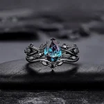 2 Set Fashion Black Gold Color Rhinestone Zircon Rings For Women Full Crystal Rings (New)