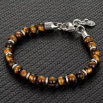 6mm Tiger Eye Beads Strand Bracelets Men Women Charm Stainless steel Chain Colorful (New)