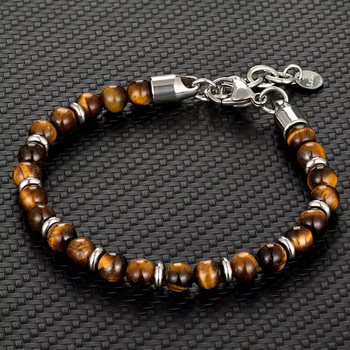 S2be2071d708f48d7ab7aab1ff902ffb4o 6mm Tiger Eye Beads Strand Bracelets Men Women Charm Stainless steel Chain Colorful (New) - Image 1