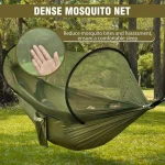 2 In 1 Camping Hammock With Mosquito Net 1.6lbs Ultralight Parachute Nylon Hanging Bed For (New)