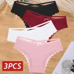 3 Set Women Cotton Panties Sexy Low Rise Lace Brazilian Panties Hollow Out Soft (New)