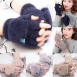 Plush Fingerless Gloves Female Winter Mitten Soft Warm Student Women Flip Gloves Outdoor (New)