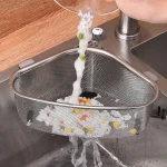 Kitchen Sink Drain Basket Stainless Steel Triangle Food Vegetables Peel Egg Filter Storage (New)