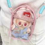 For 15cm Labubu v2 sitting party cotton doll crossbody pain bag pvc storage (New)