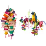 Wooden Parrot Toys Bird Cage Hanging Chewing Toys Multicolored Parrot Foraging Blocks for (New)