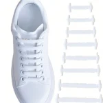 16 Pack White Silicone No Tie Shoe Laces Stretch Shoelaces For Sneakers Casual Shoes (New)