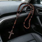1 Christ Jesus Wooden Beads 8mm Rosary Bead Cross Car Pendant Woven Rope (New)