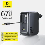 Baseus 67W 100W Fast Charger GaN Charger USB C Retractable Cable Phone Charger (New)