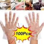 100 200 Disposable Gloves Plastic Gloves Transparent Eco Friendly Cleaning Gloves for DIY Cooking Kitchen (New)