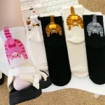 Cartoon Cat Egg Socks Soft Breathable Cute Mid Tube Cotton Socks 3D Cat (New)