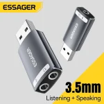Essager USB Sound Card External 3.5mm USB Adapter Mic Headphone (New)