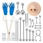 Body Piercing Kit Surgical Steel Threaded Taper Pin Needles Lip Nose Tongue Cartilage (New)