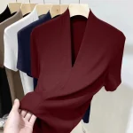 Threaded Short Sleeved Top for Women Summer Fashion Versatile Base Shirt Plus (New)